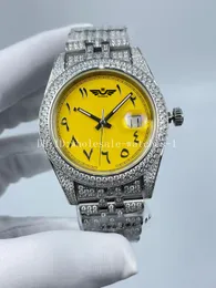 5 Star Super 6 Style Full Diamond Watch President Datejust 41mm 126334 Script Yellow Script Dial Automatic Automatic Mechanical Watches Mens Men's Lristwatches