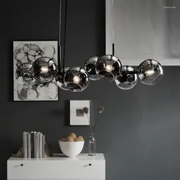 Kronleuchter Nordic LED Beleuchtung Schwarz Kupfer Lüster Für Wohnzimmer Esszimmer Küche Glas Blase Schatten Anhänger Lampadas