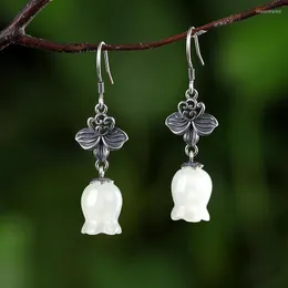 Dangle Earrings 2022 Ethnic Lily Of The Valley Floral For Women Solid 925 Thai Silver Leaves Fine Jade Tulip Flowers Jewelry