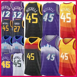 Донован Митчелл баскетбол Джерси Руди Гобер Джон Стоктон Mens 2021 New Karl Malone Jerseys Vintage 45 27 12 32