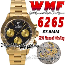 Paul Newman ST91 Manual Winding Chronógrafo Mens Assista WMF WM6265 1967 Vintage raro 18K Yellow Gold Black Dial Black Oystersteel Bracelet Super Edition Eternity Watches