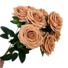 Decorative Flowers One Silk Rose Flower Bunch Artificial 9 Heads Rosa Bouquet For Wedding Centerpieces Floral Arrangement
