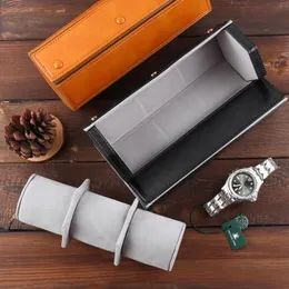 Uhrenboxen Hochwertige tragbare Lederrolle Fall 1/2/3 Slot Box Aufbewahrungstasche für Reisen Schwarz Orange