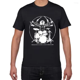 Men's T Shirts Drums Da Vinci Funny Shirt Men Vitruvian Man Drummer Cotton Vintage Graphic Music Novelty Streetwear Tshirt Homme