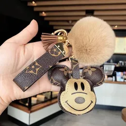 Mouse diamond design car keychain new favor flower bag pendant charm jewelry keyring holder men's gift fashion PU leather animal keychain accessories Other Festive