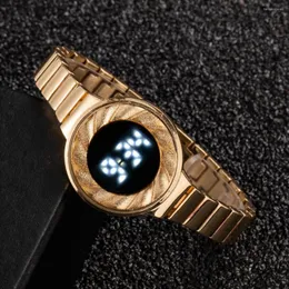 Armbandsur lyxguldklocka f￶r kvinnor toppm￤rke ledde digitala damer klockor rostfritt st￥l armbandsur elektronisk klocka Montre femme