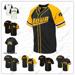 Baseball-Trikots, individuell gestaltet, Iowa Hawkeyes, NCAA College-Baseball-Trikot, Herren, Damen, Jugend, Schwarz, Weiß, Gold, genäht, Name und Nummer, Mischungsauftrag, hohe Qualität