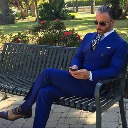 남자 정장 Royal Blue Men Suit 2022 Groom Tuxedo Slim Fit Double Breast Blazer 2 조각 무도회 웨딩 의상 homme