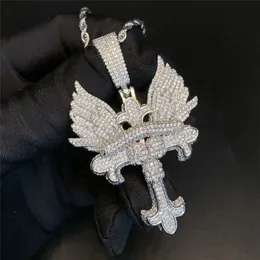 Coole Herren Hip Hop Halskette Gelbgold vergoldet Bling CZ Winkel Kreuz Anhänger Halskette mit 24 Zoll Seilkette Schönes Geschenk