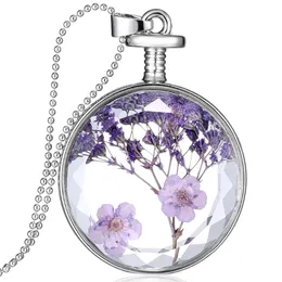 Dried Flower Glass Long Necklace for Women Gold Color Pendant Necklace Fashion Jewelry Party Gift