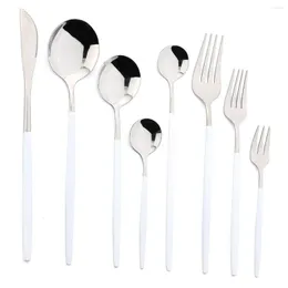 Geschirr-Sets JANKNG Weißes Besteck-Set aus Edelstahl, Messer, Gabel, Löffel, Küchengeschirr, Besteck, Utensilien