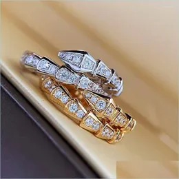 حلقات الكتلة حلقات الكتلة الذهب Sier Color Snake حلقة قابلة للتعديل مع Bling Zircon Stone for Women Wedding Association Jewel Dhtsn