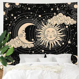 태피스트리 태양과 달 태피스트리 미학적 별이 빛나는 하늘 검은 어두운 영적 벽 교수형 침실 거실을위한 장식