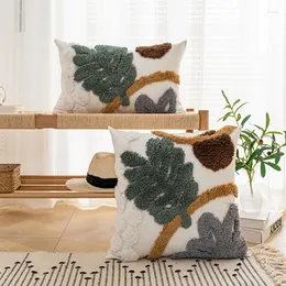 Kudde broderad täcke boho dekorativ kudde 45x45 cm/30x50 cm gröna blad växt för vardagsrumssoffa dekor