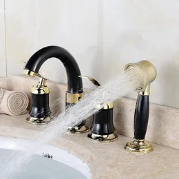 Banyo lavabo muslukları çift kollar siyah altın kaplama 4 ad