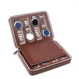 Caixas de relógio 2/4/8 Grades portátil Faux Leather Zipper Travel Storage Case Box Watches Display Men Women Collector