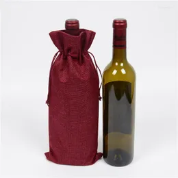 Gift Wrap Linen Red Wine Bag 750 ml Drawstring Packaging Bottle Gift Wrapping Festival Christmas Wedding Supplies Organizer Eco
