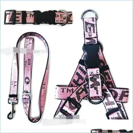 Dog Collars Leashes Step In Designer Dog Harness And Leashes Set Classic Letters Pattern Collar Leash Safety Belt For Small Medium Dhmup