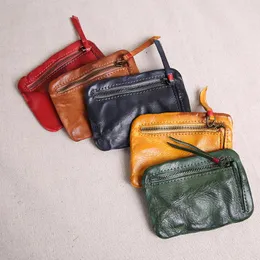 財布の手作り革のミニ小さな財布女性コイン財布ファーストレイヤーカウハイドレトロ文学