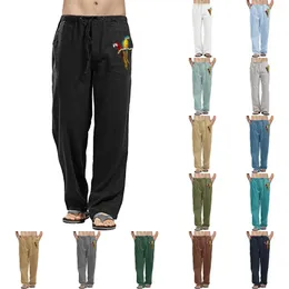 Мужские брюки 10 цветов Мужские летние повседневные универсальные однотонные картины из хлопка и льна Свободные брюки Модные пляжные брюки с карманами В наличии