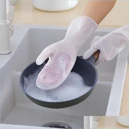 クリーニンググローブmtifunctional Magic Brush Housework食器洗い手袋プラスチックラテックス防水キッチンクリーニング家庭用洗濯w dhju9