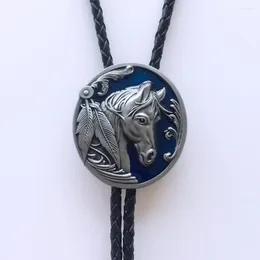 Bow Ties Blue Enamel Western Horse Head Oval Bolo Tie Wedding Leather Necklace Neck Also Stock In US