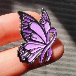 Brooches Purple Ribbon Butterfly Domestic Violence Awareness Enamel Pin Brooch Badge Lapel Jackets Jewelry Accessories
