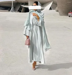 エスニック服女性イスラム2022カジュアルセレブビーズ3ピースセットドレスオープンアバヤエプロンスカートEid Mubarak Kaftan with hijabs