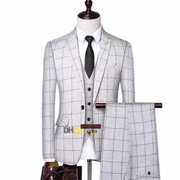 Abito in stile britannico plaid gilet da uomo giacca sportiva pantaloni fashion design di fascia alta slim banchetto di nozze tailleur 3 pezzi formale
