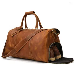 Duffel Bags Crazy Horse Leather Travel Sacd для мужчин сумочка большую емкость
