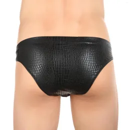 Mutande Uomo Pelle di serpente Pelle PU Mutandine sexy Biancheria intima Slip Borsa grande U Perizoma convesso Pantaloncini Bikini Uomo Vita bassa Uomo