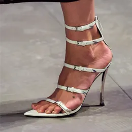 Summer feminino novo sexy slim high twlel sandals modelo mostra paris fashion week sapatos de metal