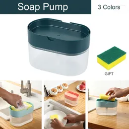 Bottiglie di stoccaggio Pompa per dispenser di sapone con spugna Pressa manuale per pulizia Contenitore di liquidi Organizzatore Utensile da cucina