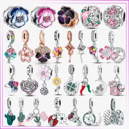 Charms Nowy 925 Sterling Sier Charm Flower Series Wiselant do oryginalnej bransoletki DIY Rose Bukiet koraliki Prezent Kobiety biżuteria Dostarcz SMTT8