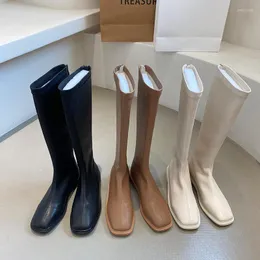 Buty kwadratowe palce kobiety kolan high sock Botas czarny biały khaki płaski obcasowy zamek błyskawiczny jesienna zima kobieta 35-39 impreza