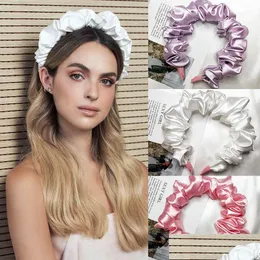 Banda de cabelo lesão de cor sólida Slik Solded Pleated HairBand para mulheres moda moda de cabeça de cabeça retrô Acessórios femininos Drop dell Dhsuy