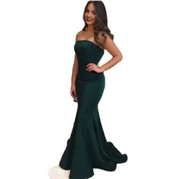 Abiti da festa da sera Abiti da ballo senza spalline verde scuro personalizzati Stile sirena 2023 Vestido De Formatura lungo formale