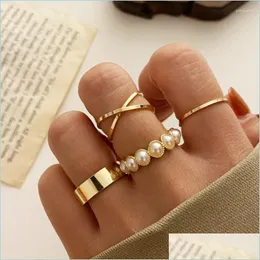 Ringos de cluster Rings de cluster criativo retro incrustado p￩rola para mulheres vintage Gold Sier Color Jun￧￣o Principal Feminino Moda Elegante Jewe Dhm5x