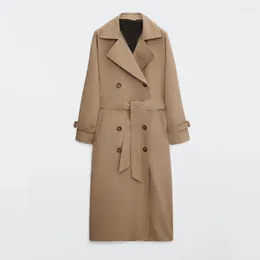 Gabardinas femininas roupas de outono retrô casual solto trespassado moda overknee coat