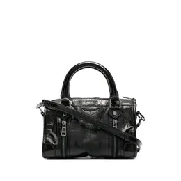 Midjep￥sar 2021 Kvinnor Fashion Mini Handbag ￄkta l￤dervinge dekoration En axelv￤ska med dragkedja Lady Black Exquisite Trave227U