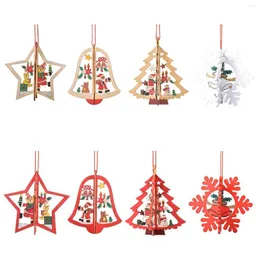 Christmas Decorations Hollow-Out Three-dimensional Snowflake Ornaments Wooden Christ Tree Bell Pendant Hanging Laser Hollow 3D