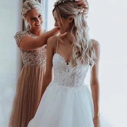 Elegancka tiulowe ukochane sukienki ślubne z dępią koronkową podłogową koronkową koraliki A-line sukienki ślubne boho ślubne suknie ślubne