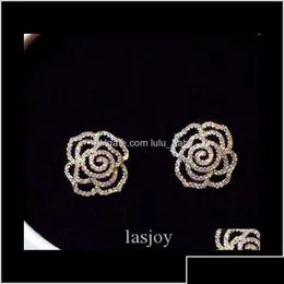 Stud Super Glittering Ins Moda Designer de luxo Diamantes de zircão elegante Camellia Rose Brincos para mulheres Girls Gold Sqgov V Ot0xs