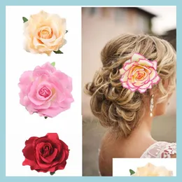 Hair Accessories 24 Colors Boho Flower Hair Accessories For Women Bride Beach Rose Floral Hairclip Diy Brides Headdress Brooch Weddi Dh1N2