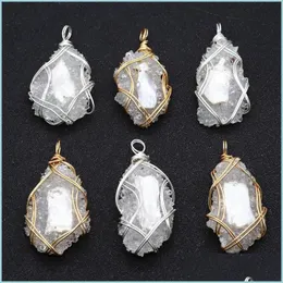 Pendant Necklaces Natural White Crystal Resin Wrapped Freshwater Pearl Irregar Wrap Sierstone For Otg2E