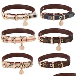 Hundhalsar Leases Dog Collar and Leases Set Classic Plaid Pet Leash Step in Harness Soft Justerbar läderdesigner Pets Colla Dhhtz