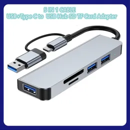 USB-C 허브 케이블 5-in-1 유형 C 어댑터 전원 전달 3 USB 포트 SD TF 카드 리더 커넥터