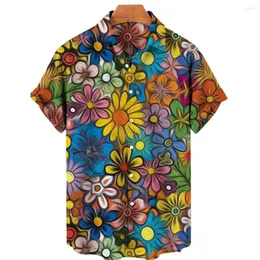 Camisas casuais masculinas camisa de grande tamanho Hawaiian Beach Plant Flower 3d Man Longe O-pescoço Jaqueta Summer Summer Vintage Top Roupas