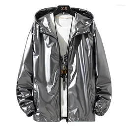 Men's Jackets Men's Autumn Glossy Bomber Jacket Men Waterproof Zipper Coat Windbreaker Fashion Street Hooded Outerwear Clothing Male