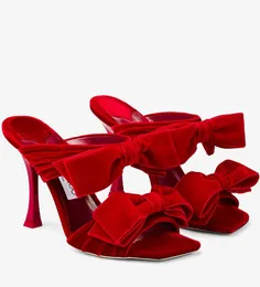 Элегантный стиль Flaca Women Sandals Shoes Bow Velvet кожаный квадратный носок скользкие мулы леди вечеринка wdding платье Eu35-43 обувь